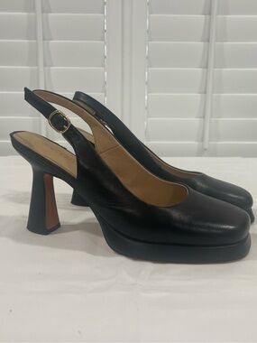 Ann Creek Black Slingback Platform Pumps - size 10